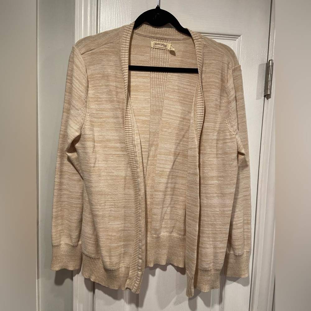 Faded Glory Size XXL Oatmeal Beige Long Sleeve Open Front Ribbed Knit Cardigan